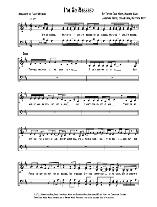 I'm So Blessed (Arr. Carey Helmink) - CAIN (Choral, SATB)