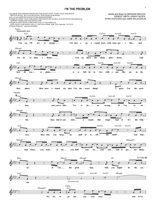 I'm The Problem - Morgan Wallen (Lead Sheet - Fake Book)