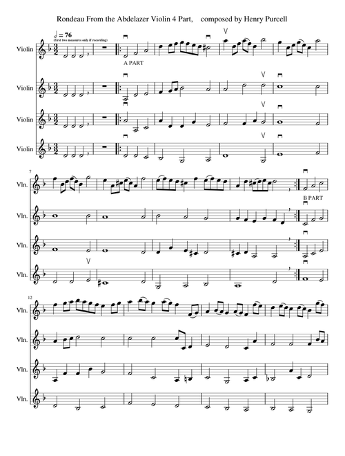 Rondeau From the Abdelazer Violin ALL PARTS