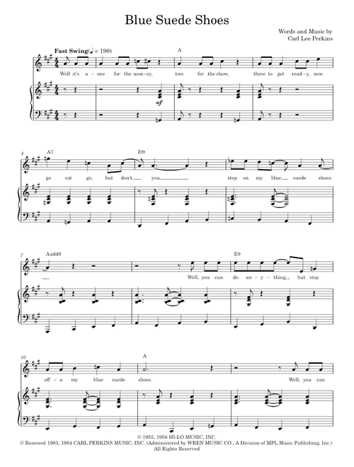Blue Suede Shoes - Carl Perkins, Elvis Presley (Piano Vocal)