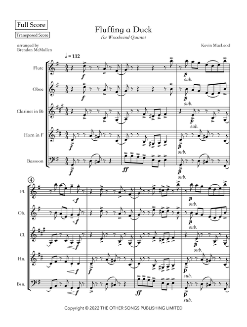 Fluffing A Duck (Arr. Brendan McMullen) - Kevin MacLeod (Woodwind Ensemble)