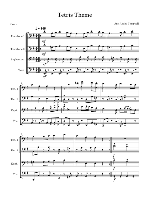Tetris Theme, Arr. for Low Brass Quartet