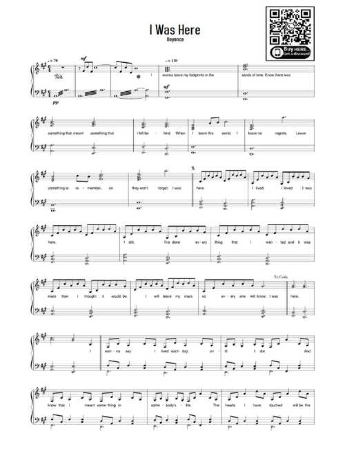 I Was Here (Arr. eduardo) - Beyonce (Easy Piano)