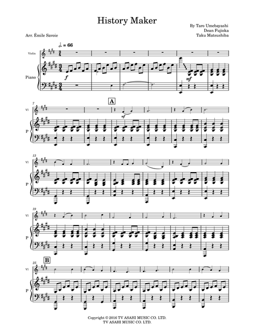History Maker (Arr. Émile Savoie) - Dean Fujioka (Violin and Piano)
