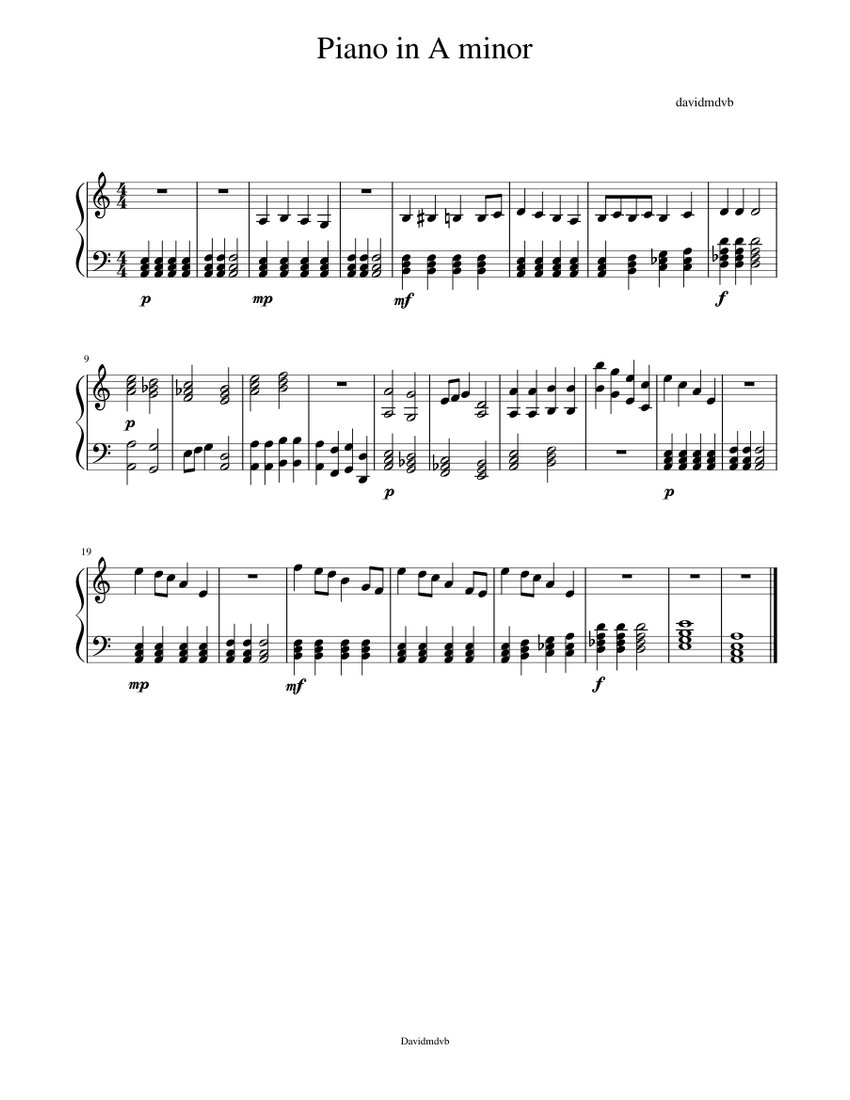Unnamed piano piece in A minor Sheet Music for Piano (Solo) Easy ...
