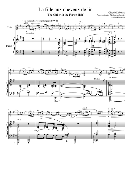 The Girl with Flaxen Hair by Claude Debussy for Violin and Piano