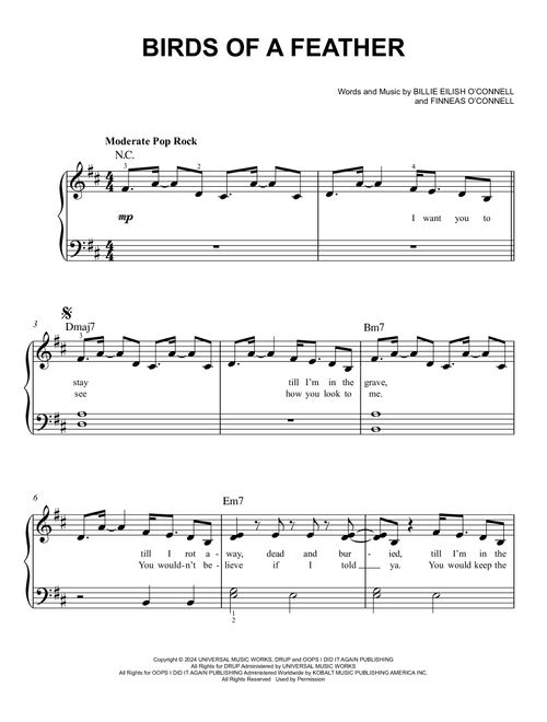BIRDS OF A FEATHER - Billie Eilish (Easy Piano)