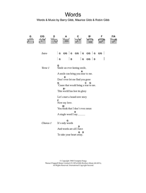 Words - Boyzone, Bee Gees (Guitar Chords-Lyrics)