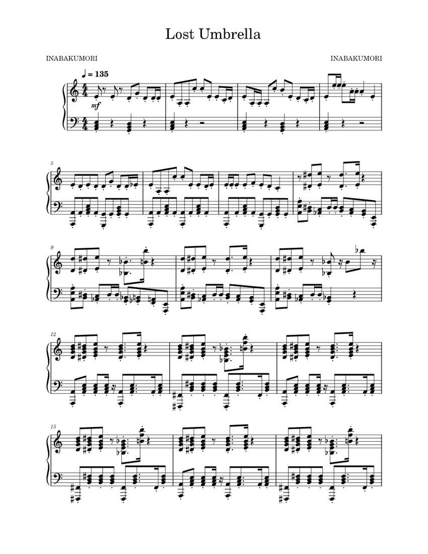 Lost Umbrella inabakumori Lost Umbrella Sheet music for Piano (Solo
