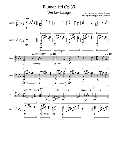 Gustav Lange - Blumenlied Op 39 - Piano (In Eb Major)