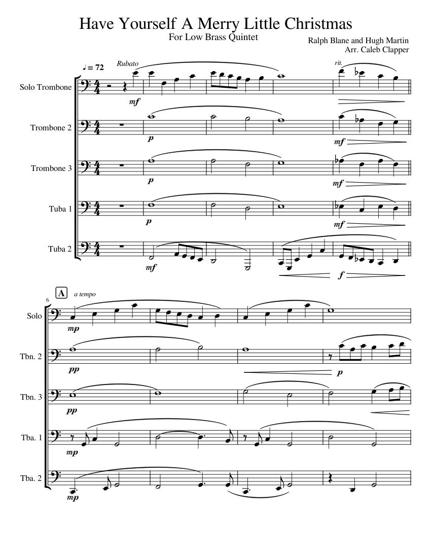 Have Yourself A Merry Little Christmas For Low Brass Quintet Sheet