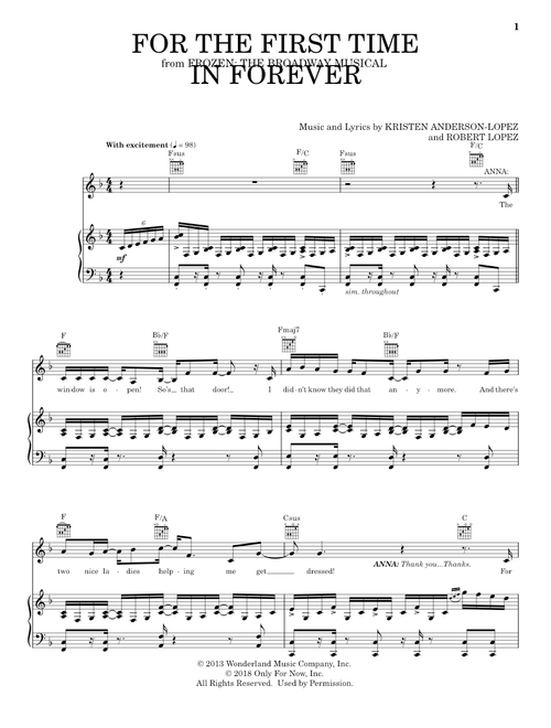 For The First Time In Forever (from Frozen: The Broadway Musical) - Kristen Anderson-Lopez & Robert Lopez (Vocal Pro + Piano-Guitar)