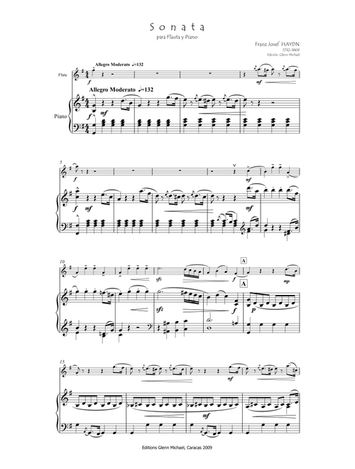 Haydn, Sonata for flute & piano (Arr. Editions Glenn Michael, Caracas, Venezuela) (Instrumental Solo (with Piano Accompaniment))