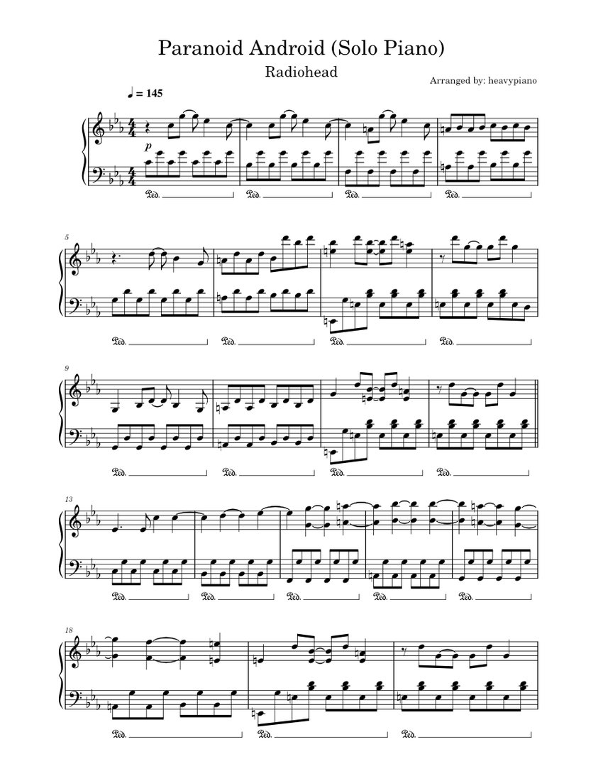 Paranoid Android (Solo Piano) Radiohead Sheet music for Piano (Solo