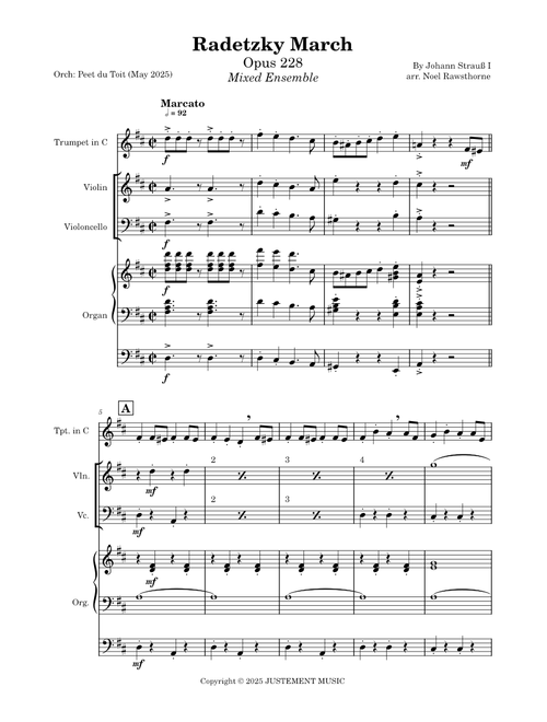Radetzky March - J Strauß arr. N Rawsthorne  Tpt, Vn, Vc, Org