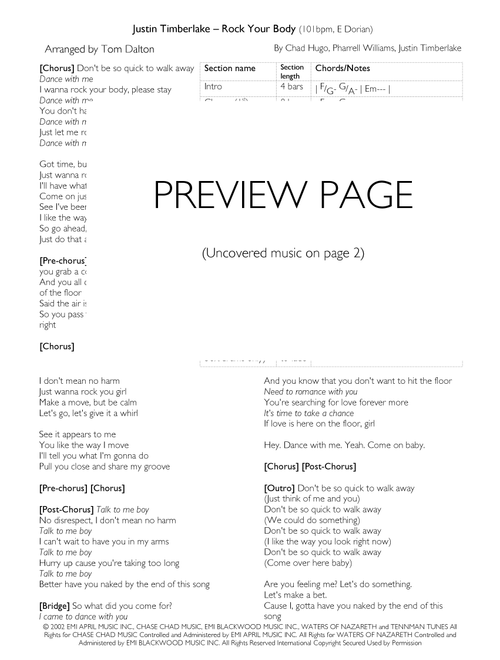 Rock Your Body (Arr. Tom Dalton) - Justin Timberlake (Piano Chords-Lyrics)