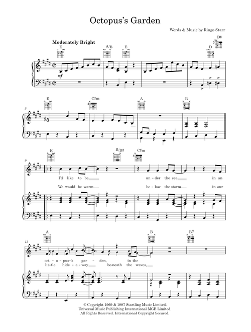 Octopus's Garden - The Beatles (Piano-Vocal-Guitar (Piano Accompaniment))
