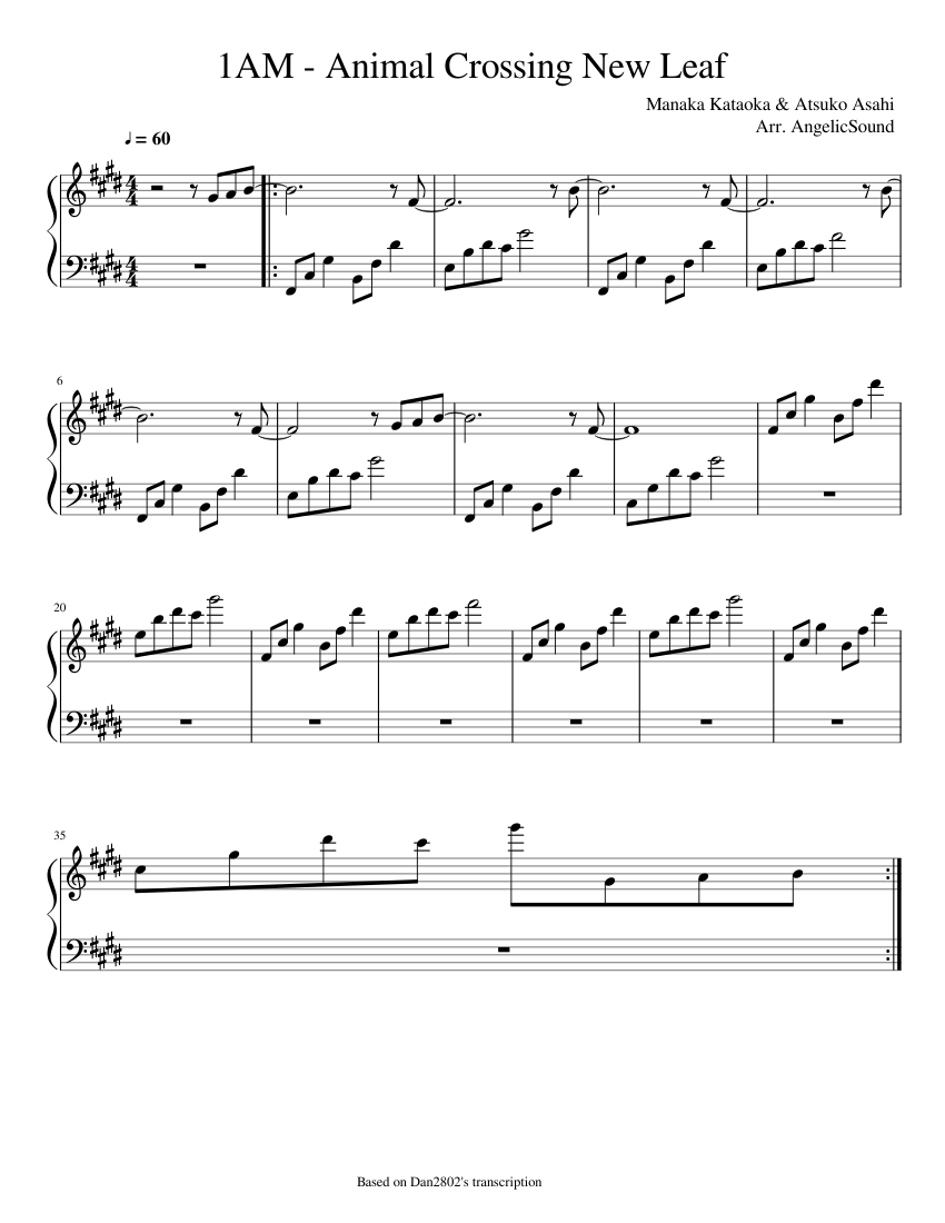 1 . - Animal Crossing New Leaf Sheet music for Piano (Solo) | 1 . - Animal Crossing New Leaf Sheet music for Piano (Solo) |