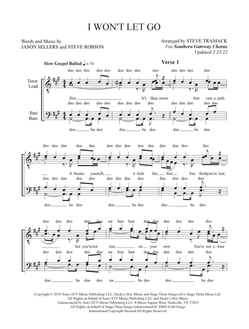 I Won't Let Go (Arr. Steve Tramack) - Rascal Flatts (Choral, TTBB)