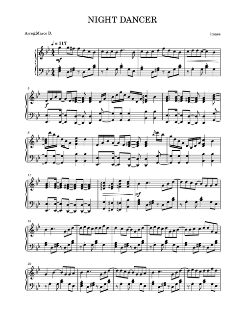 Night Dancer (Arr. Marco D.) - Imase, Big Naughty (Piano Solo)