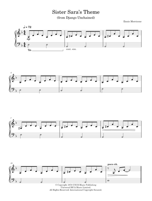Sister Sara's Theme (Django Unchained) - Ennio Morricone (Piano Solo)