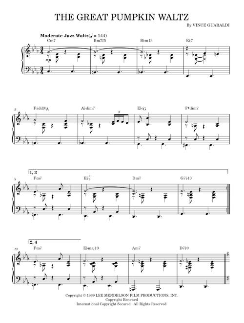 The Great Pumpkin Waltz - Vince Guaraldi (Piano Solo)