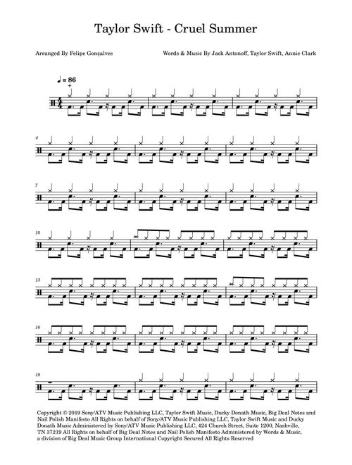 Cruel Summer (Arr. The Ninja) - Taylor Swift (Drums)