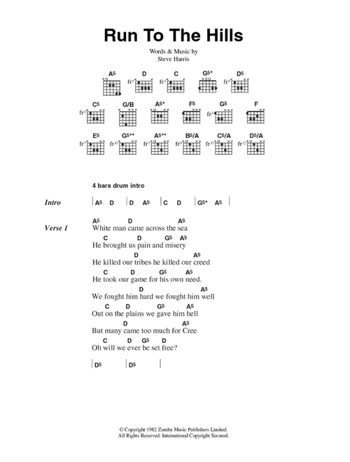 Run To The Hills - Iron Maiden (Guitar Chords-Lyrics)