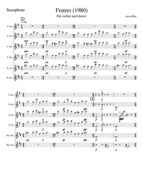 Fratres, arranged for saxophone ensemble