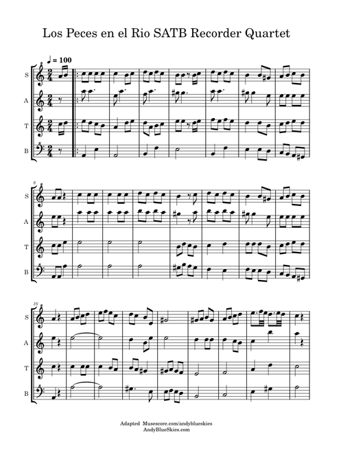 Los Peces en el Rio - SATB Recorder Quartet