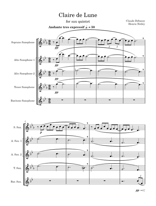 Clair de lune – Claude Debussy (for Sax Quintet)