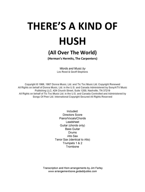 There's A Kind Of Hush (all Over The World) (Arr. Jim Farley) - Herman's Hermits (Large Ensemble)