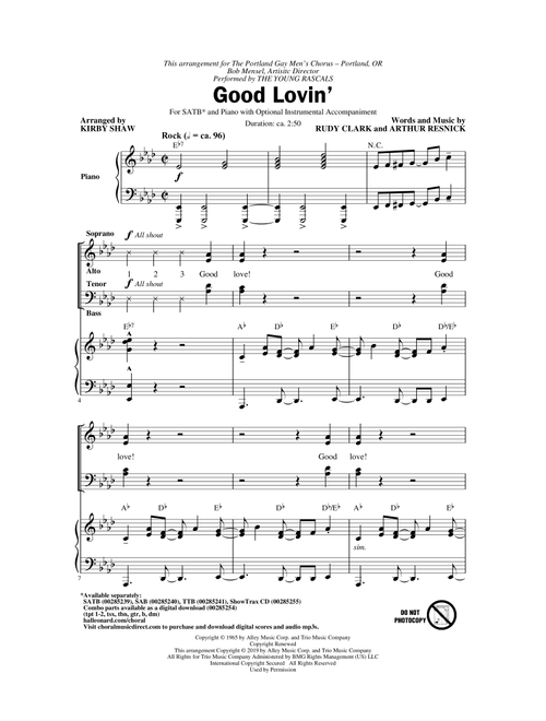 Good Lovin' (arr. Kirby Shaw) - The Young Rascals (Choral, SATB)