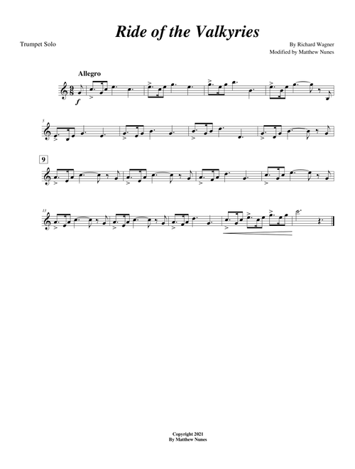 Ride of the Valkyries (Trumpet solo) (Arr. Matthew Nunes) - Richard Wagner (Trumpet Solo)