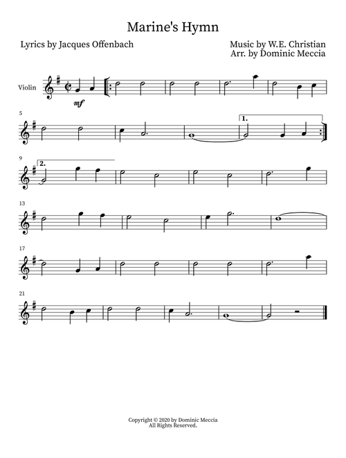Marine's Hymn (Arr. Dominic Meccia) - Jacques Offenbach (Violin Solo)