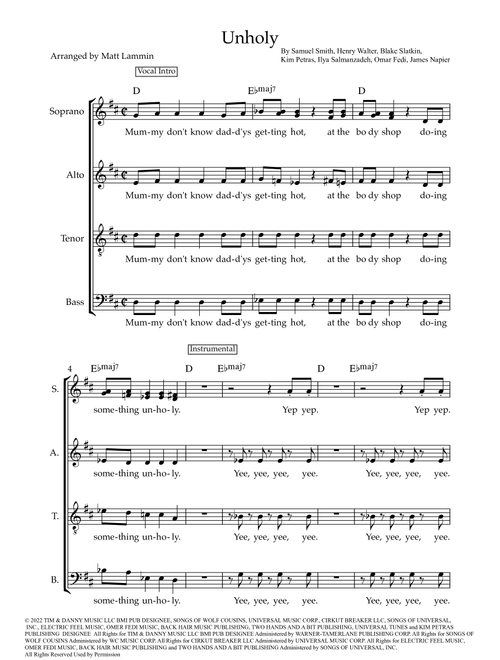 Unholy (Arr. Matt Lammin) - Sam Smith Feat. Kim Petras (Choral, SATB)