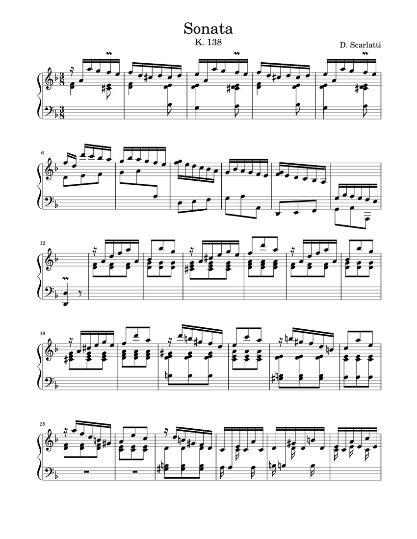 Domenico Scarlatti - Sonata K. 138 Sheet Music for Piano