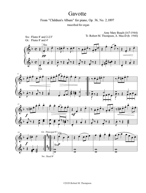 Amy Beach "Gavotte" from "Children's Album" arranged for organ (Arr. Robert M. Thompson, A.Mus.D. (b.1940)) - Amy Beach (1867-1944) (Organ)
