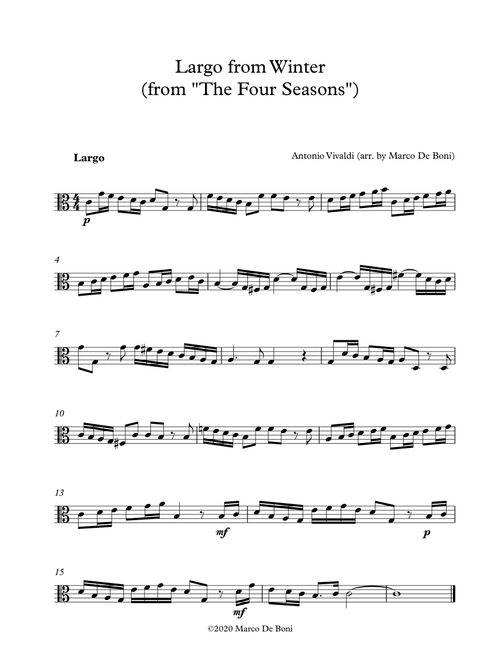 Vivaldi's Winter (Largo, from the Four Seasons) - Easy arrangement for beginner viola (Arr. Marco De Boni) - Antonio Vivaldi (Viola Solo)