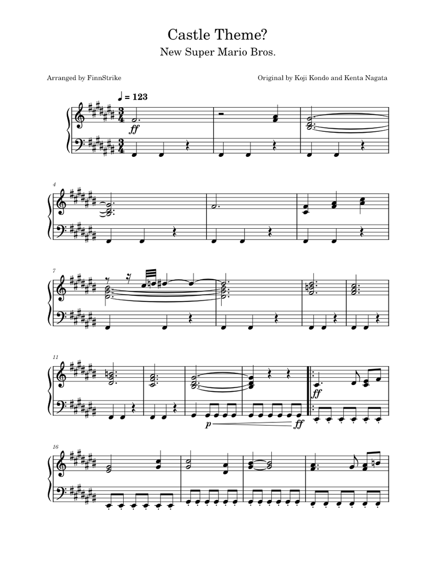 Castle Theme? (Piano Version) - New Super Mario Bros. Sheet Music for ...
