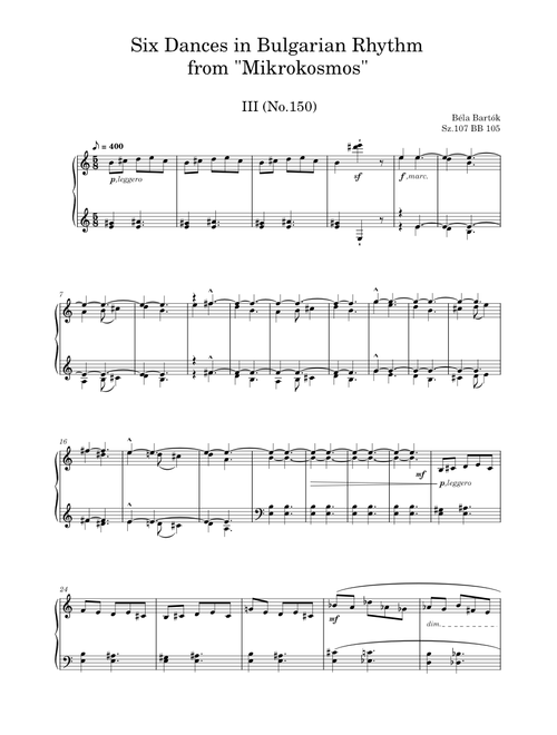 Six Dances In Bulgarian Rhythm No.3, from "Mikrokosmos", Sz.107 BB 105 – Béla Bartók