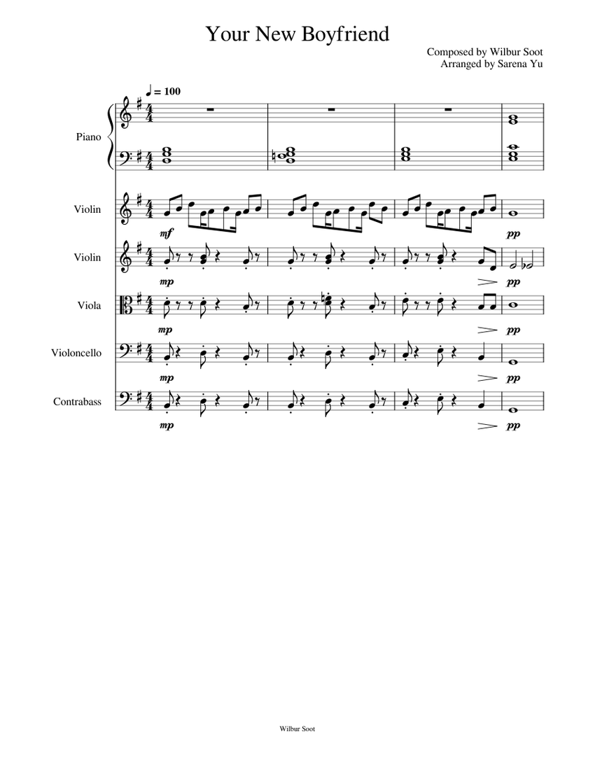 Your New Boyfriend Sheet music for Piano, Contrabass, Violin, Viola