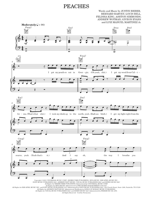Peaches - Justin Bieber (Piano-Vocal-Guitar)