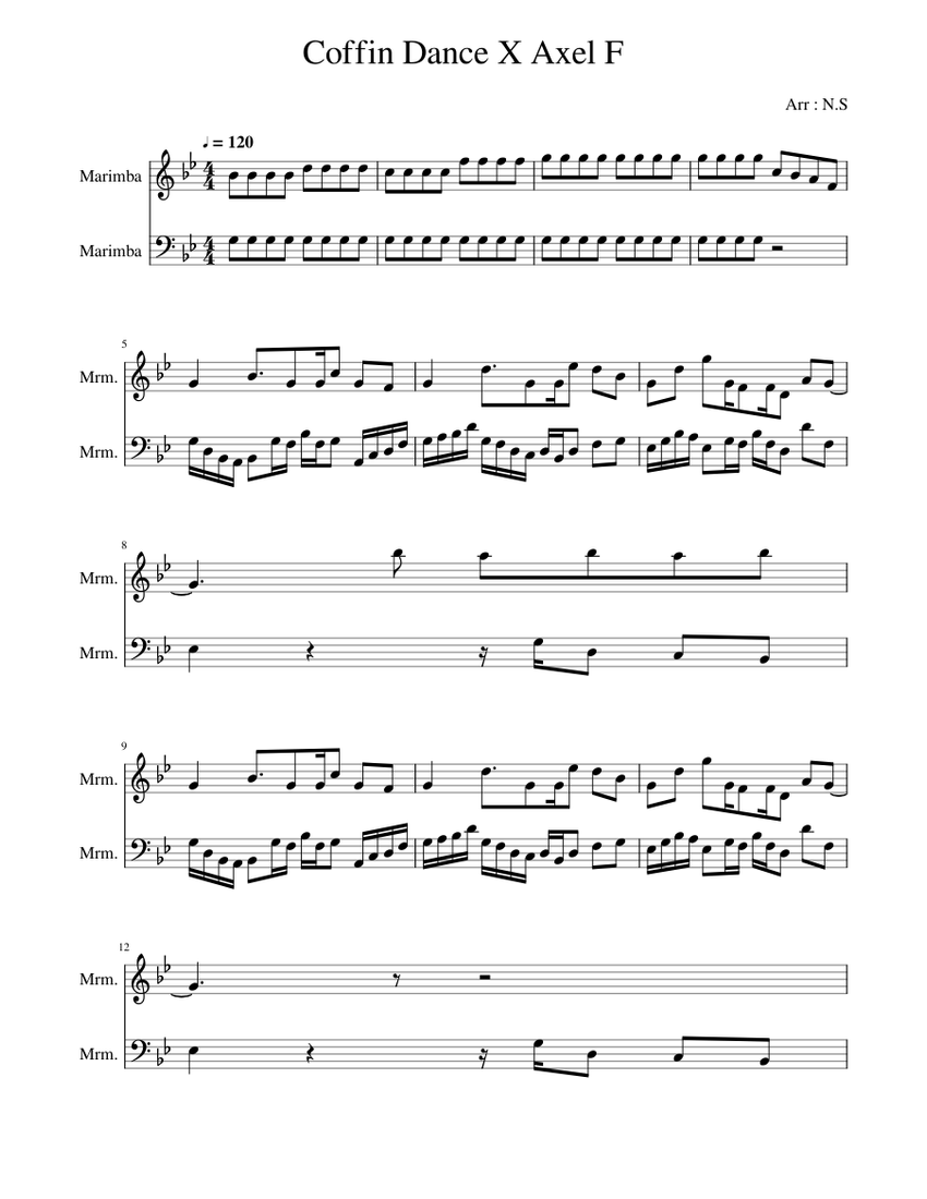 Coffin Dance X Axel F Sheet music for Marimba (Percussion Duet