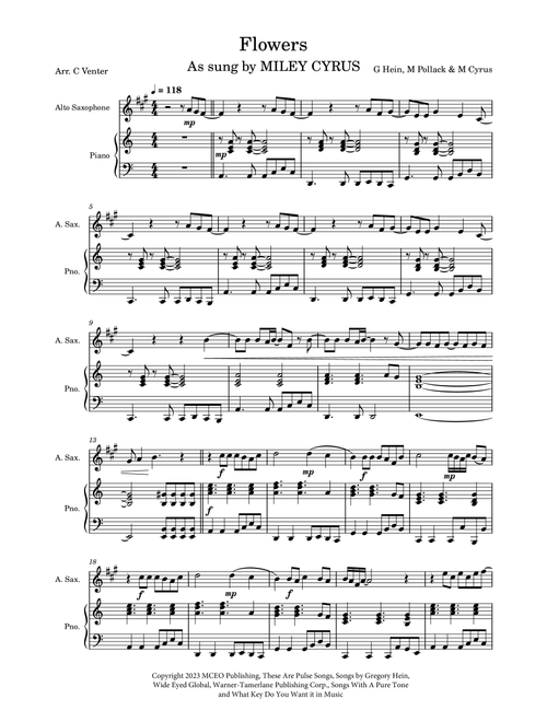 Flowers (Arr. Caroline Venter) - Miley Cyrus (Alto Sax and Piano)