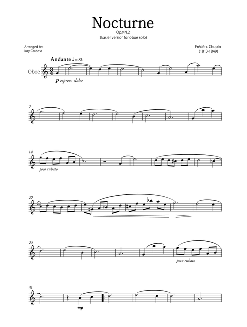 "Nocturne" (Chopin) - Beautiful EASY version for OBOE SOLO. (Arr. Iury Cardoso) - Frédéric Chopin (Oboe Solo)