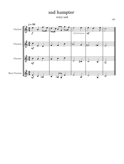 Sad hamster – for clarinet choir