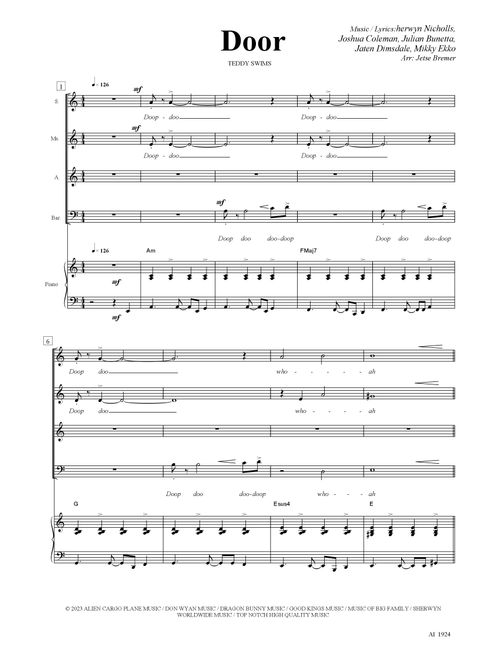 The Door (Arr. Jetse Bremer) - Teddy Swims (Choral, SSAB)