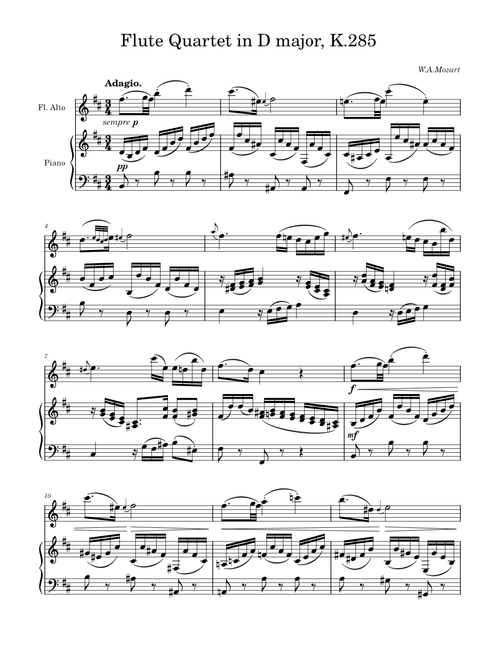 Flute Quartet in D major, K.285 (Adagio) - W. A. Mozart