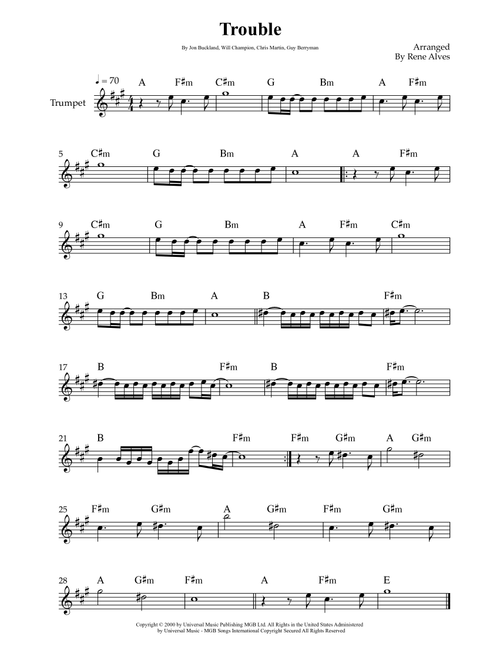 Trouble (Arr. Rene Alves) - Coldplay (Trumpet Solo)
